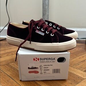 NEW Superga Classic Burgundy Velvet Lace Up Sneakers/ Tennis Shoes, Size US 7